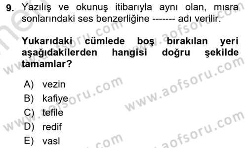 Türk İslam Edebiyatı Dersi 2021 - 2022 Yılı (Vize) Ara Sınav Soruları 9. Soru