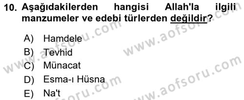 Türk İslam Edebiyatı Dersi 2021 - 2022 Yılı (Final) Dönem Sonu Sınav Soruları 10. Soru