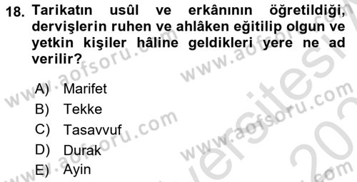 Türk İslam Edebiyatı Dersi 2021 - 2022 Yılı (Final) Dönem Sonu Sınav Soruları 18. Soru