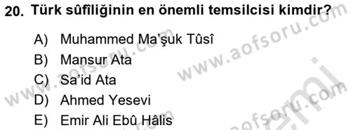 Türk İslam Edebiyatı Dersi 2021 - 2022 Yılı (Final) Dönem Sonu Sınav Soruları 20. Soru