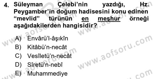 Türk İslam Edebiyatı Dersi 2021 - 2022 Yılı (Final) Dönem Sonu Sınav Soruları 4. Soru