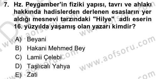 Türk İslam Edebiyatı Dersi 2021 - 2022 Yılı (Final) Dönem Sonu Sınav Soruları 7. Soru