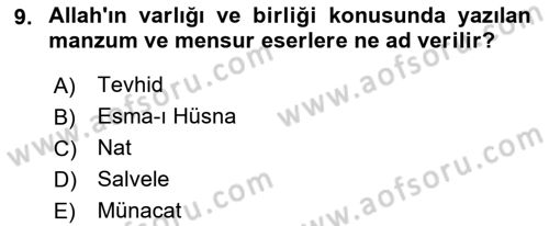 Türk İslam Edebiyatı Dersi 2021 - 2022 Yılı (Final) Dönem Sonu Sınav Soruları 9. Soru