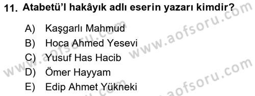 Türk İslam Edebiyatı Dersi 2021 - 2022 Yılı Yaz Okulu Sınav Soruları 11. Soru