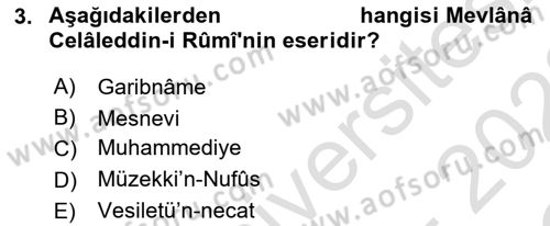 Türk İslam Edebiyatı Dersi 2021 - 2022 Yılı Yaz Okulu Sınav Soruları 3. Soru