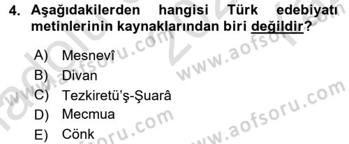 Türk İslam Edebiyatı Dersi 2021 - 2022 Yılı Yaz Okulu Sınav Soruları 4. Soru