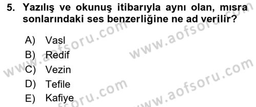 Türk İslam Edebiyatı Dersi 2021 - 2022 Yılı Yaz Okulu Sınav Soruları 5. Soru