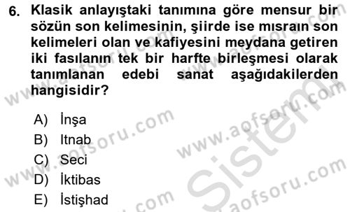 Türk İslam Edebiyatı Dersi 2021 - 2022 Yılı Yaz Okulu Sınav Soruları 6. Soru