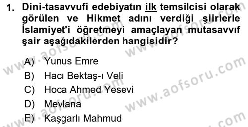 Türk İslam Edebiyatı Dersi 2022 - 2023 Yılı Yaz Okulu Sınav Soruları 1. Soru
