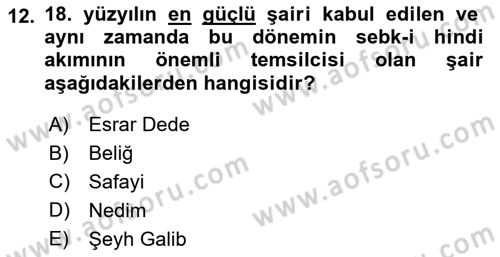 Türk İslam Edebiyatı Dersi 2022 - 2023 Yılı Yaz Okulu Sınav Soruları 12. Soru
