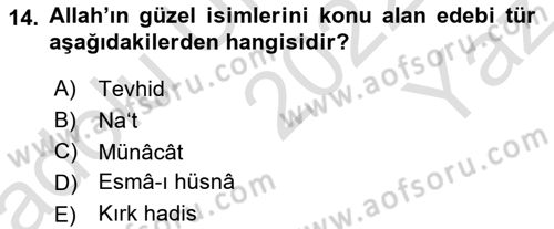 Türk İslam Edebiyatı Dersi 2022 - 2023 Yılı Yaz Okulu Sınav Soruları 14. Soru