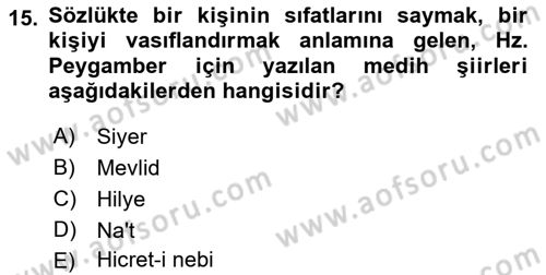 Türk İslam Edebiyatı Dersi 2022 - 2023 Yılı Yaz Okulu Sınav Soruları 15. Soru