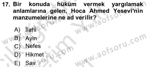 Türk İslam Edebiyatı Dersi 2022 - 2023 Yılı Yaz Okulu Sınav Soruları 17. Soru