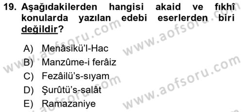 Türk İslam Edebiyatı Dersi 2022 - 2023 Yılı Yaz Okulu Sınav Soruları 19. Soru