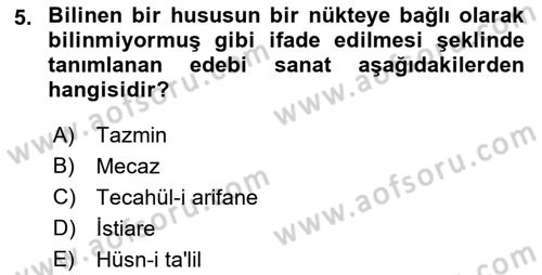 Türk İslam Edebiyatı Dersi 2022 - 2023 Yılı Yaz Okulu Sınav Soruları 5. Soru