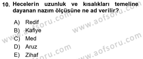 Türk İslam Edebiyatı Dersi 2023 - 2024 Yılı (Vize) Ara Sınav Soruları 10. Soru