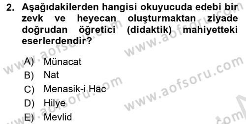 Türk İslam Edebiyatı Dersi 2023 - 2024 Yılı (Vize) Ara Sınav Soruları 2. Soru