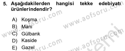 Türk İslam Edebiyatı Dersi 2023 - 2024 Yılı (Vize) Ara Sınav Soruları 5. Soru
