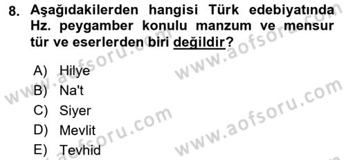 Türk İslam Edebiyatı Dersi 2023 - 2024 Yılı (Vize) Ara Sınav Soruları 8. Soru
