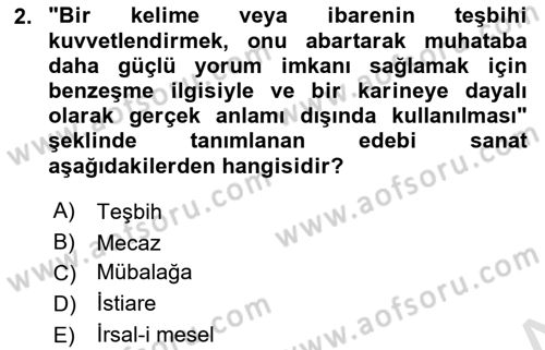 Türk İslam Edebiyatı Dersi 2023 - 2024 Yılı (Final) Dönem Sonu Sınav Soruları 2. Soru