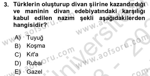 Türk İslam Edebiyatı Dersi 2023 - 2024 Yılı (Final) Dönem Sonu Sınav Soruları 3. Soru