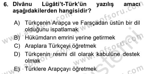 Türk İslam Edebiyatı Dersi 2023 - 2024 Yılı (Final) Dönem Sonu Sınav Soruları 6. Soru