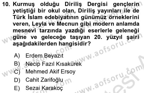 Türk İslam Edebiyatı Dersi 2023 - 2024 Yılı Yaz Okulu Sınav Soruları 10. Soru