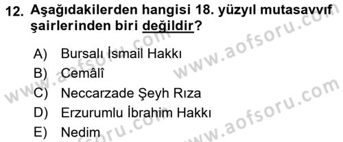 Türk İslam Edebiyatı Dersi 2023 - 2024 Yılı Yaz Okulu Sınav Soruları 12. Soru
