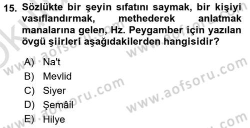 Türk İslam Edebiyatı Dersi 2023 - 2024 Yılı Yaz Okulu Sınav Soruları 15. Soru