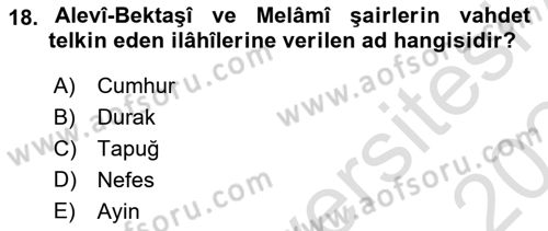 Türk İslam Edebiyatı Dersi 2023 - 2024 Yılı Yaz Okulu Sınav Soruları 18. Soru