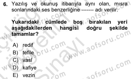 Türk İslam Edebiyatı Dersi 2023 - 2024 Yılı Yaz Okulu Sınav Soruları 6. Soru