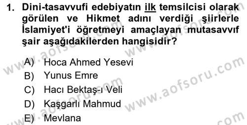 Türk İslam Edebiyatı Dersi 2024 - 2025 Yılı (Vize) Ara Sınav Soruları 1. Soru