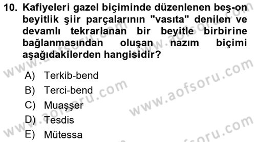 Türk İslam Edebiyatı Dersi 2024 - 2025 Yılı (Vize) Ara Sınav Soruları 10. Soru