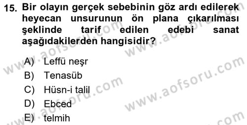 Türk İslam Edebiyatı Dersi 2024 - 2025 Yılı (Vize) Ara Sınav Soruları 15. Soru