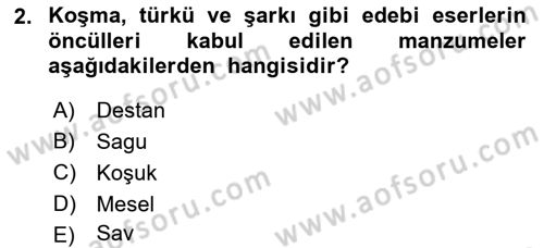 Türk İslam Edebiyatı Dersi 2024 - 2025 Yılı (Vize) Ara Sınav Soruları 2. Soru