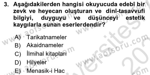 Türk İslam Edebiyatı Dersi 2024 - 2025 Yılı (Vize) Ara Sınav Soruları 3. Soru