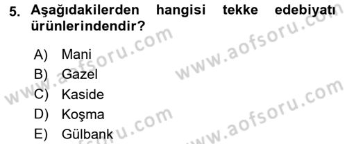 Türk İslam Edebiyatı Dersi 2024 - 2025 Yılı (Vize) Ara Sınav Soruları 5. Soru