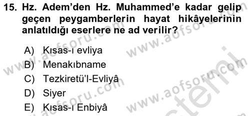 Türk İslam Edebiyatı Dersi 2024 - 2025 Yılı (Final) Dönem Sonu Sınavı 15. Soru