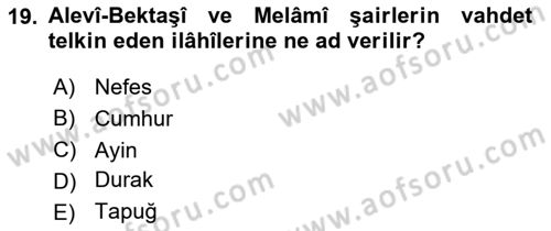 Türk İslam Edebiyatı Dersi 2024 - 2025 Yılı (Final) Dönem Sonu Sınav Soruları 19. Soru