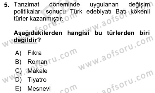 Türk İslam Edebiyatı Dersi 2024 - 2025 Yılı (Final) Dönem Sonu Sınav Soruları 5. Soru