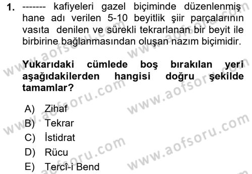 Türk İslam Edebiyatı Dersi 2024 - 2025 Yılı Yaz Okulu Sınav Soruları 1. Soru