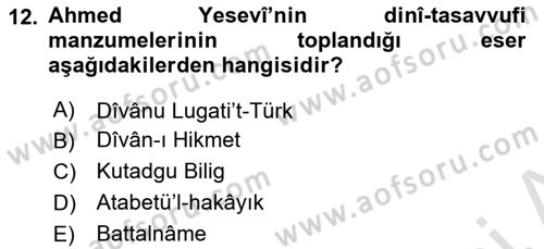 Türk İslam Edebiyatı Dersi 2024 - 2025 Yılı Yaz Okulu Sınav Soruları 12. Soru