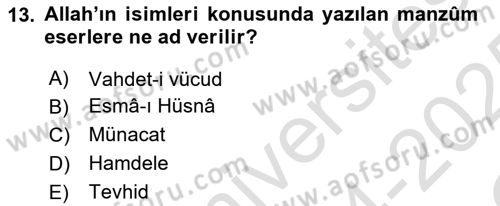 Türk İslam Edebiyatı Dersi 2024 - 2025 Yılı Yaz Okulu Sınav Soruları 13. Soru