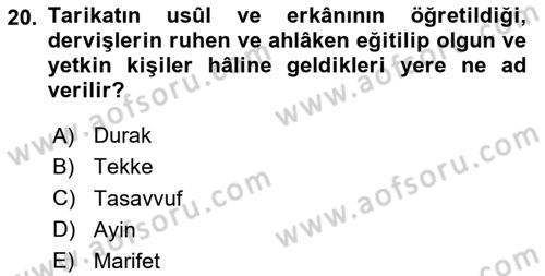 Türk İslam Edebiyatı Dersi 2024 - 2025 Yılı Yaz Okulu Sınav Soruları 20. Soru