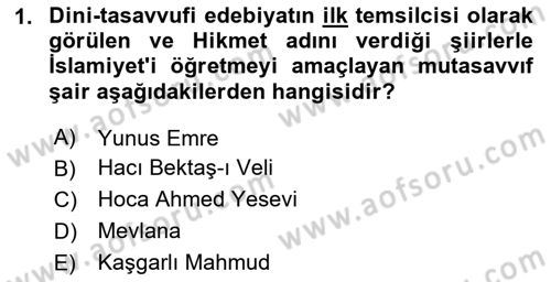 Türk İslam Edebiyatı Dersi 2025 - 2026 Yılı (Vize) Ara Sınav Soruları 1. Soru