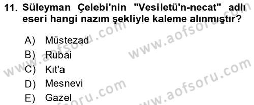 Türk İslam Edebiyatı Dersi 2025 - 2026 Yılı (Vize) Ara Sınav Soruları 11. Soru