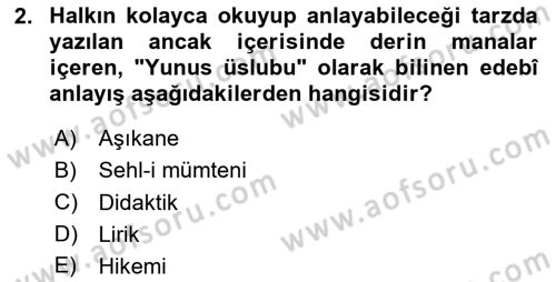 Türk İslam Edebiyatı Dersi 2025 - 2026 Yılı (Vize) Ara Sınav Soruları 2. Soru