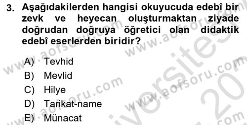 Türk İslam Edebiyatı Dersi 2025 - 2026 Yılı (Vize) Ara Sınav Soruları 3. Soru