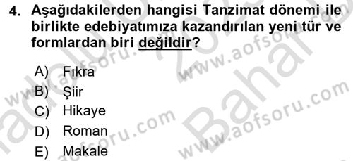 Türk İslam Edebiyatı Dersi 2025 - 2026 Yılı (Vize) Ara Sınav Soruları 4. Soru