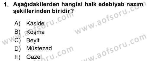 Türk İslam Edebiyatı Dersi 2025 - 2026 Yılı (Final) Dönem Sonu Sınav Soruları 1. Soru